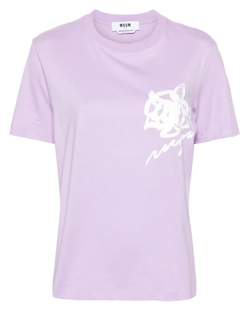MSGM T-Shirt mit Blumen-Print - Violett Violett