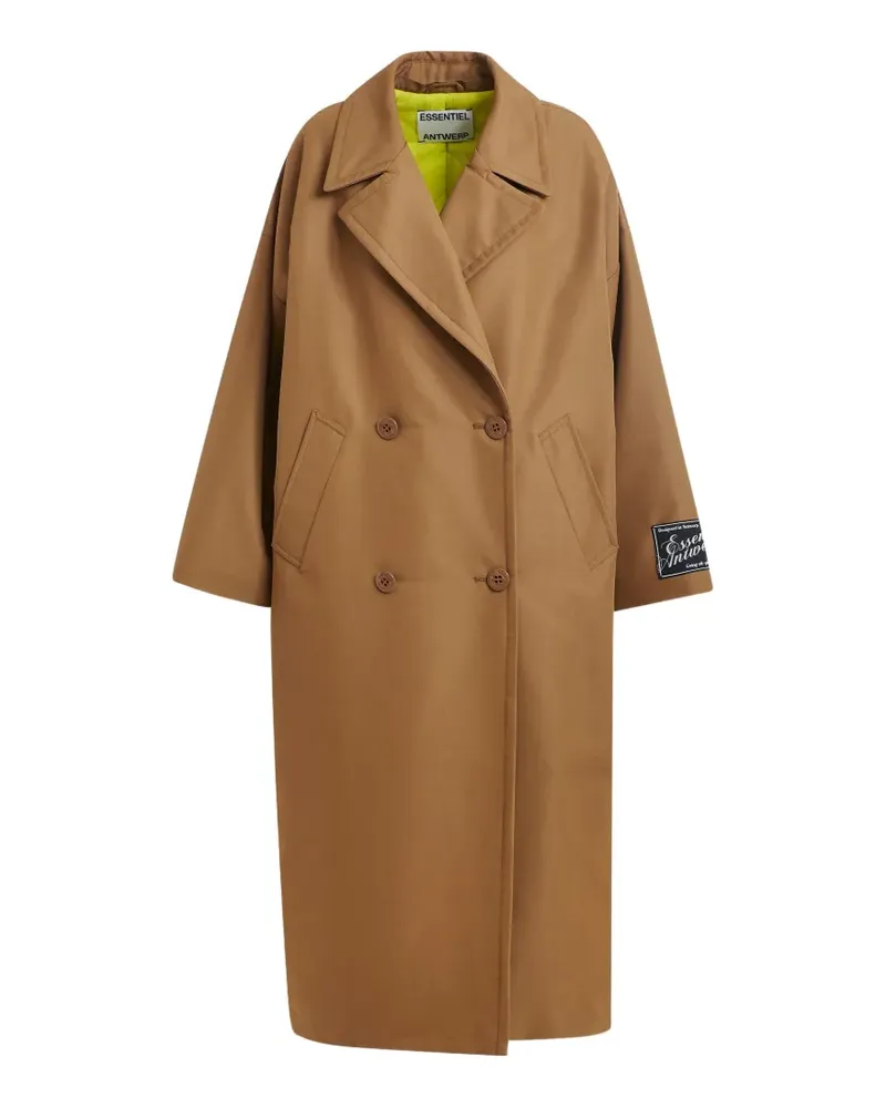 Essentiel logo-patch double-breasted coat - Braun Braun