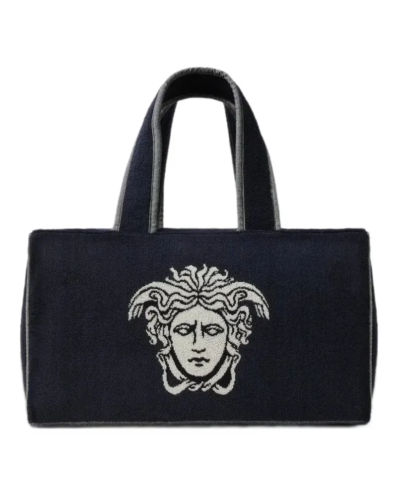 Versace Frottee-Sporttasche aus Jacquard - Blau Blau