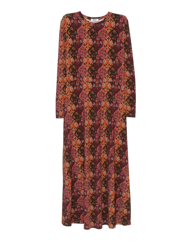 SIYU floral-print long-sleeve midi dress - Braun Braun