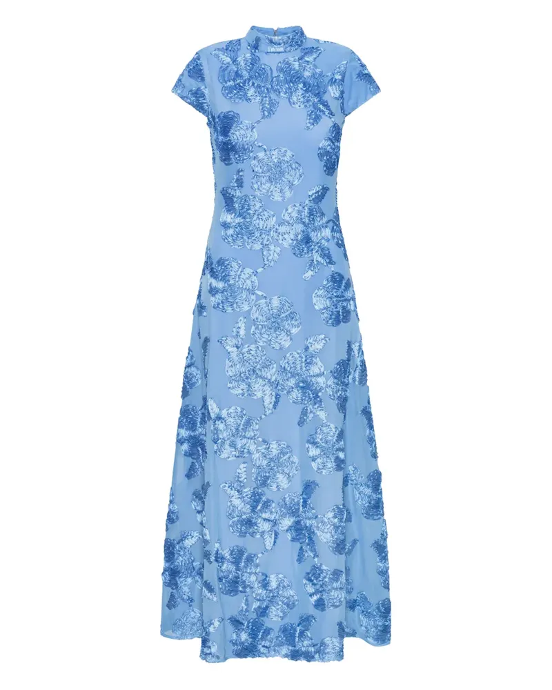 ROTATE Birger Christensen Midikleid mit Blumenstickerei - Blau Blau