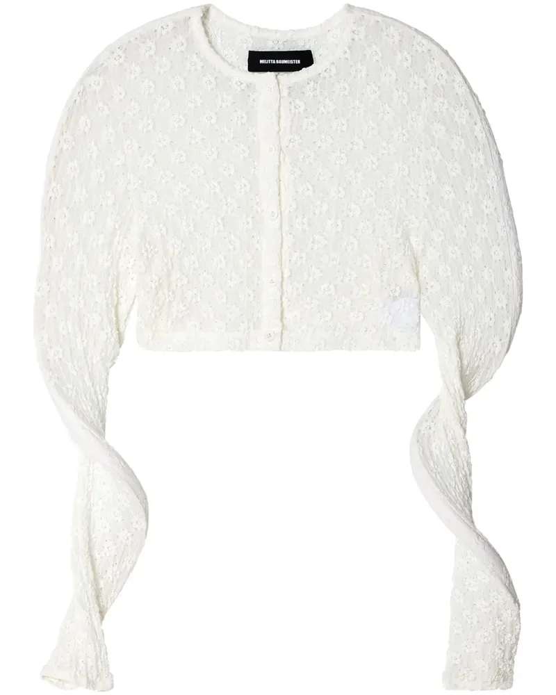 Melitta Baumeister Cropped-Cardigan mit Blumenstickerei - Weiß Weiß