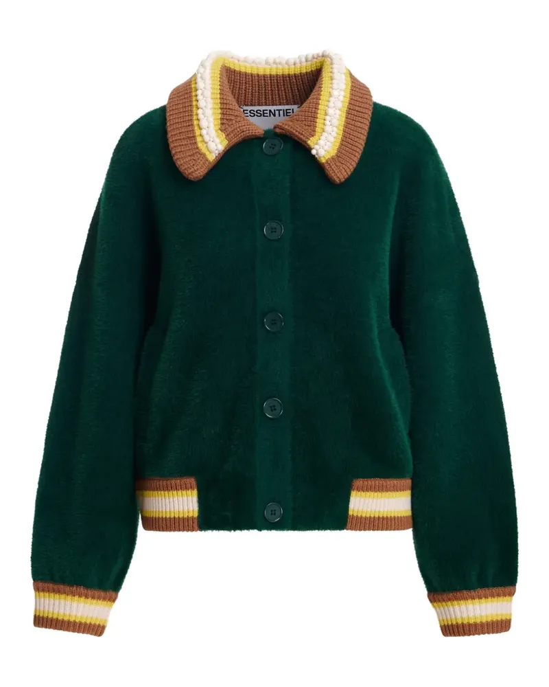 Essentiel Cardigan mit Perlen und Streifenbesatz - Grün Grün