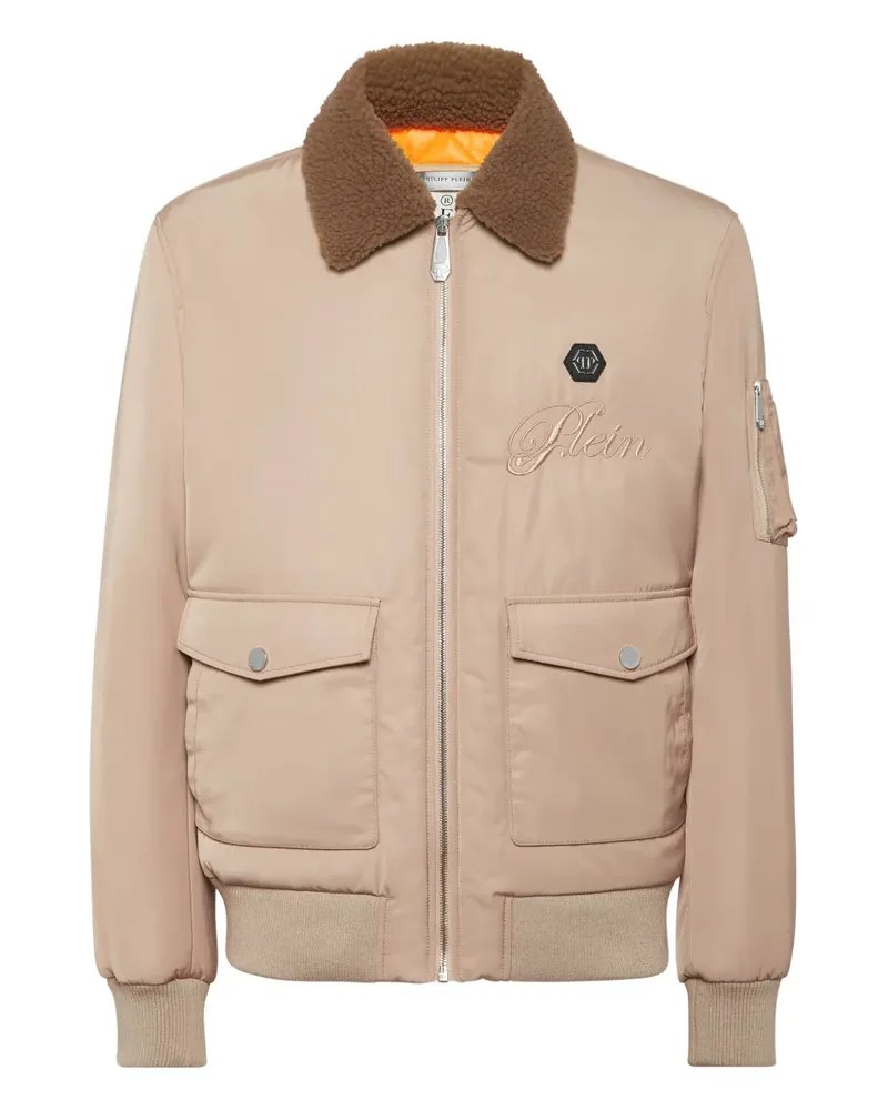 Philipp Plein Bomberjacke mit Shearling-Kragen - Nude Nude