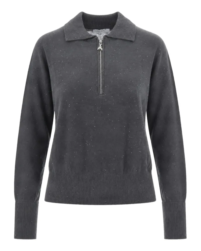 Patrizia Pepe Poloshirt mit Pailletten und kurzem Reißverschluss - Grau Grau