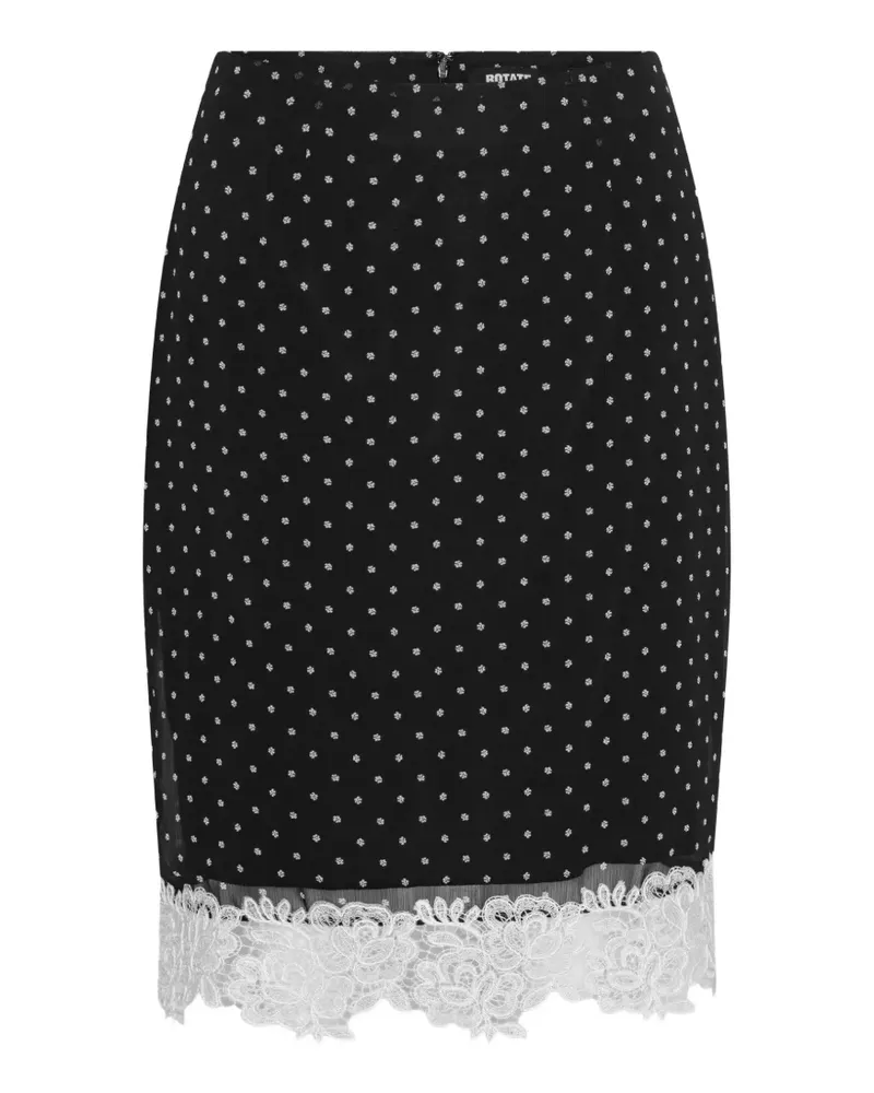 ROTATE Birger Christensen Spitzensaum-Midirock mit Blumen-Print - Schwarz Schwarz