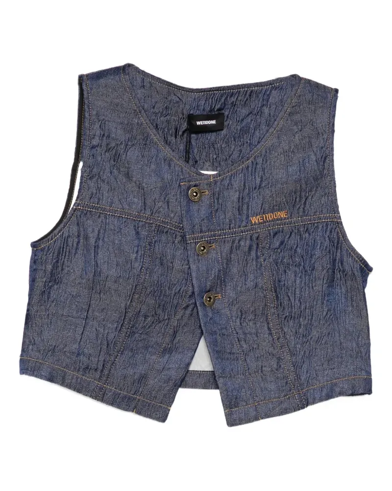 WE 11 DONE crinkled-finish denim top - Blau Blau