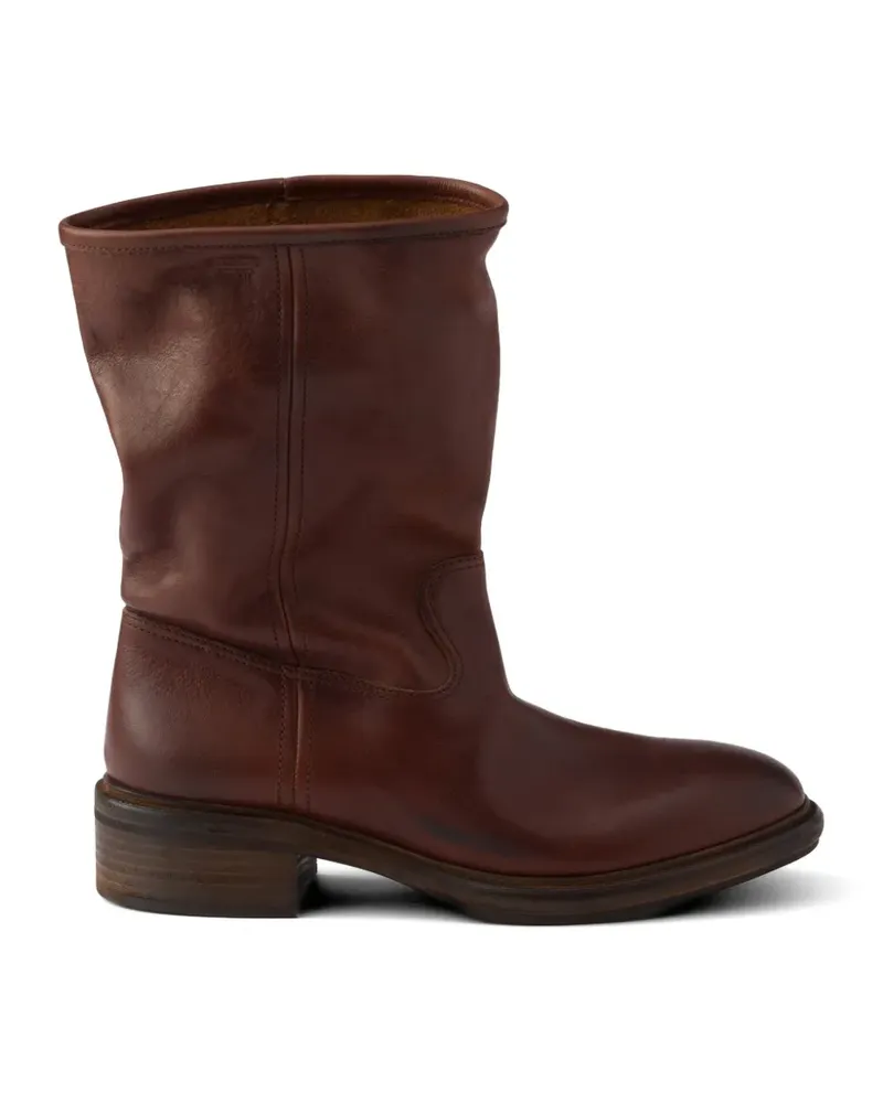 Prada Vintage-effect leather boots - Braun Braun