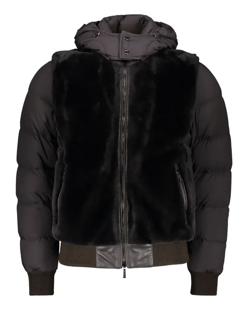 MOORER Reißverschlussjacke mit Pelzeinsatz - Schwarz Schwarz