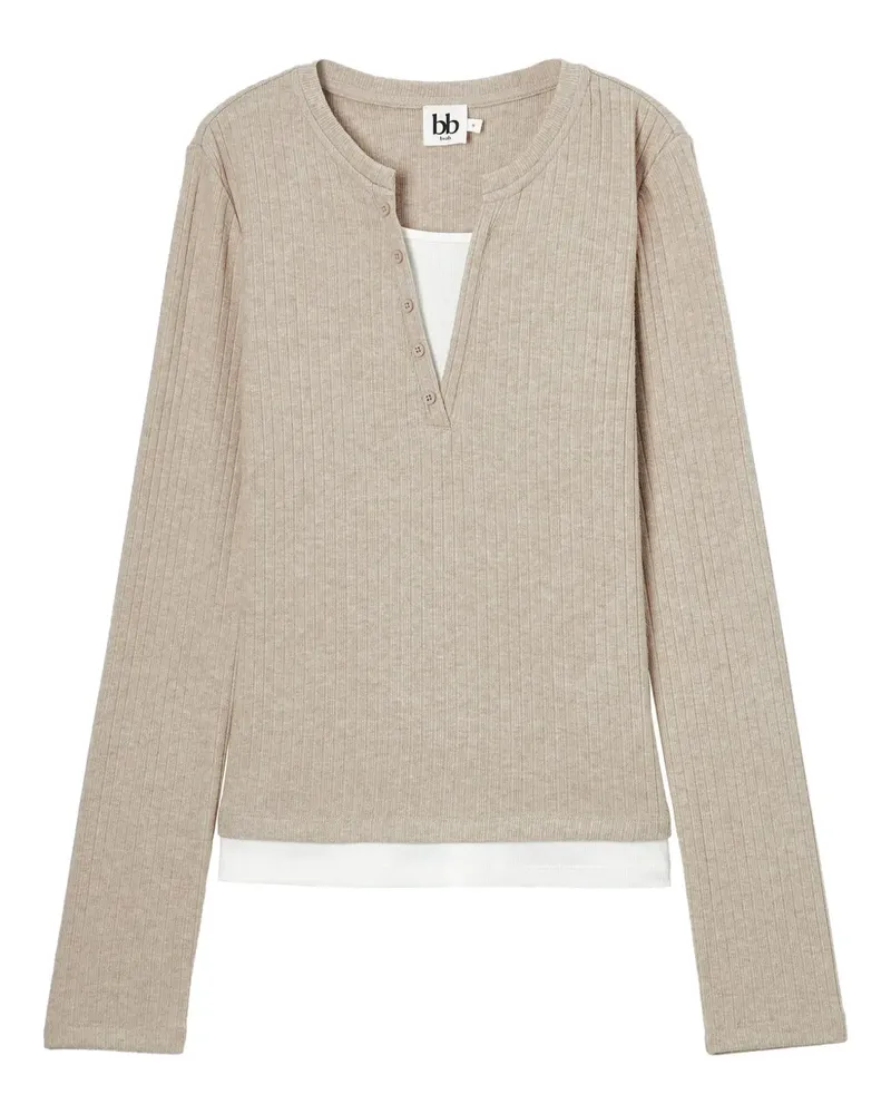 b+ab buttoned ribbed top - Nude Nude