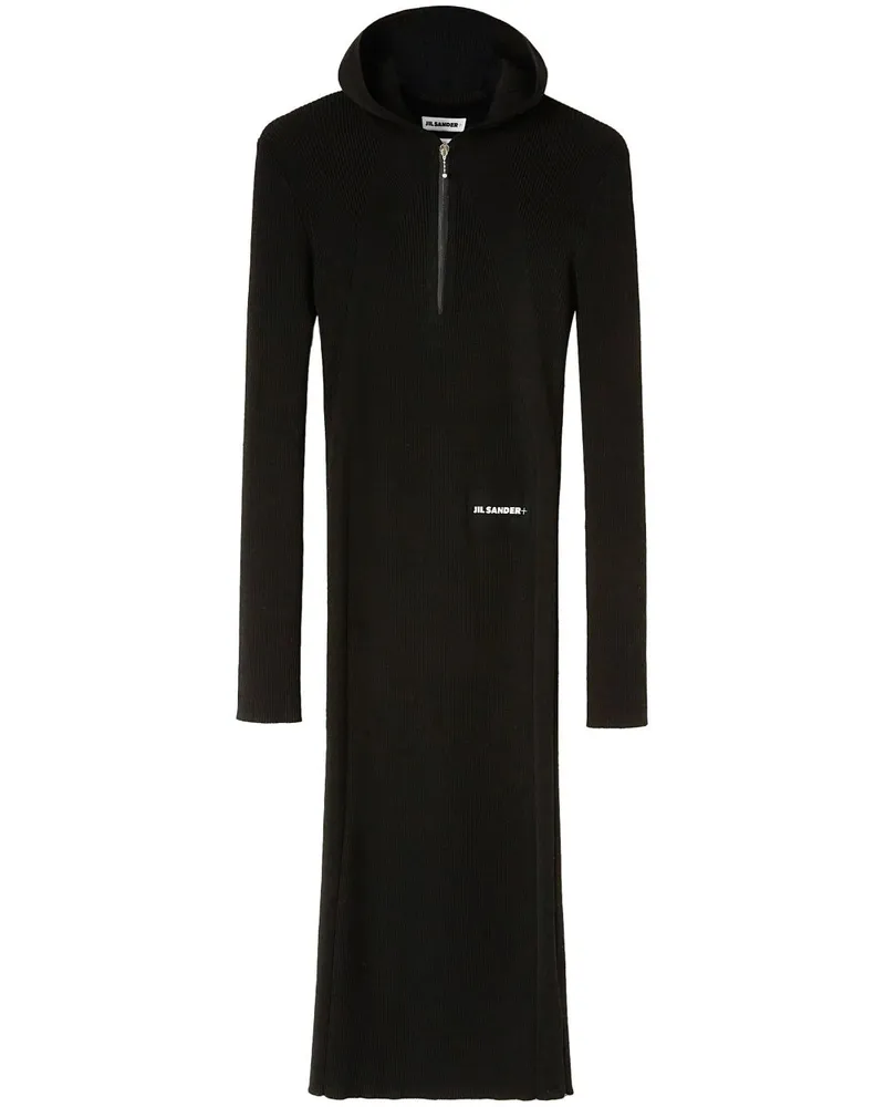 Jil Sander Geripptes Kapuzenkleid - Schwarz Schwarz