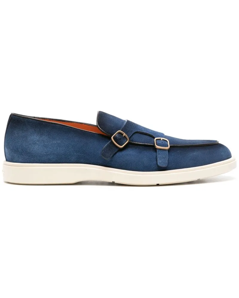 Santoni Loafer aus Wildleder mit Doppelschnalle - Blau Blau
