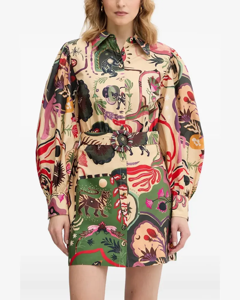 FARM Rio Perlenverziertes Kleid mit Print - Nude Nude