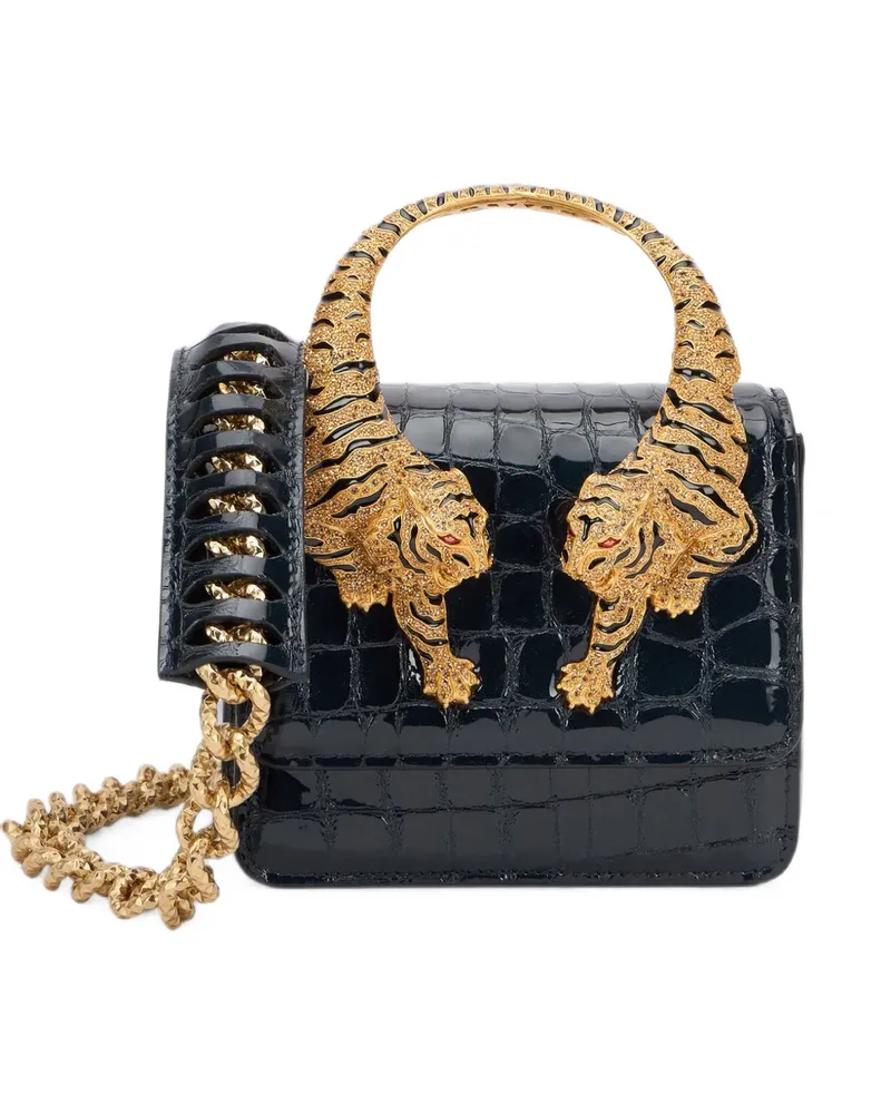 Roberto Cavalli Tiger Tote Bag mit Kroko-Effekt - Schwarz Schwarz