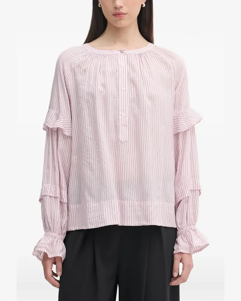 Mos Mosh Gestreifte Jorun Bluse mit Rüschen - Rosa Rosa