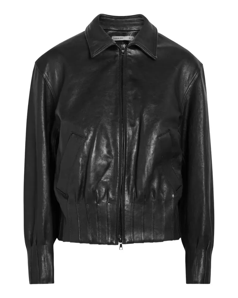 AARON ESH pleated-trim leather jacket - Schwarz Schwarz