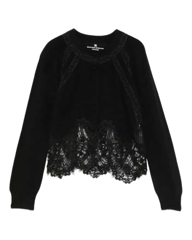 Ermanno Scervino Geknöpfter Cardigan mit Spitzenbesatz - Schwarz Schwarz