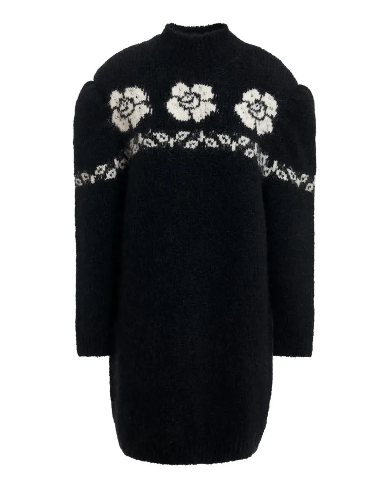 Essentiel Kara floral-jacquard long-sleeved knitted mini dress - Schwarz Schwarz