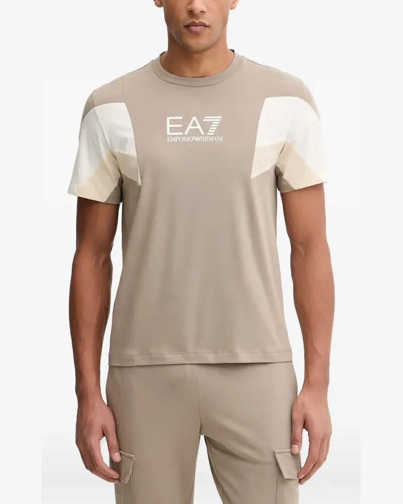 EA7 logo-print colour-block T-shirt - Nude Nude
