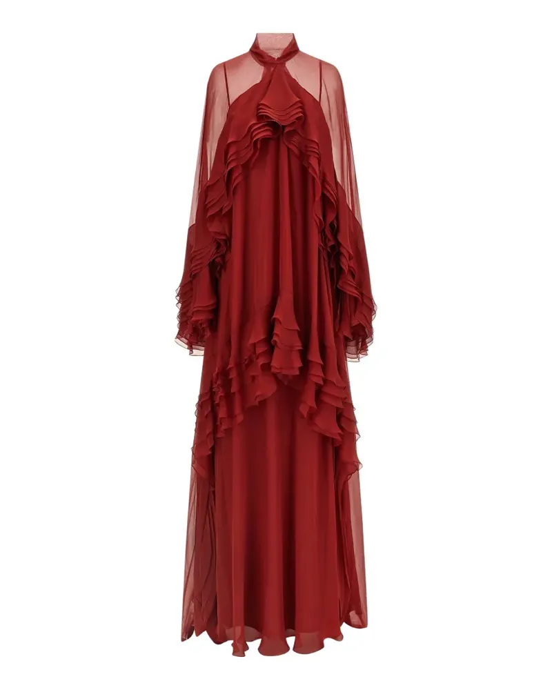 Alberta Ferretti Gerüschtes Maxikleid aus Seide - Rot Rot
