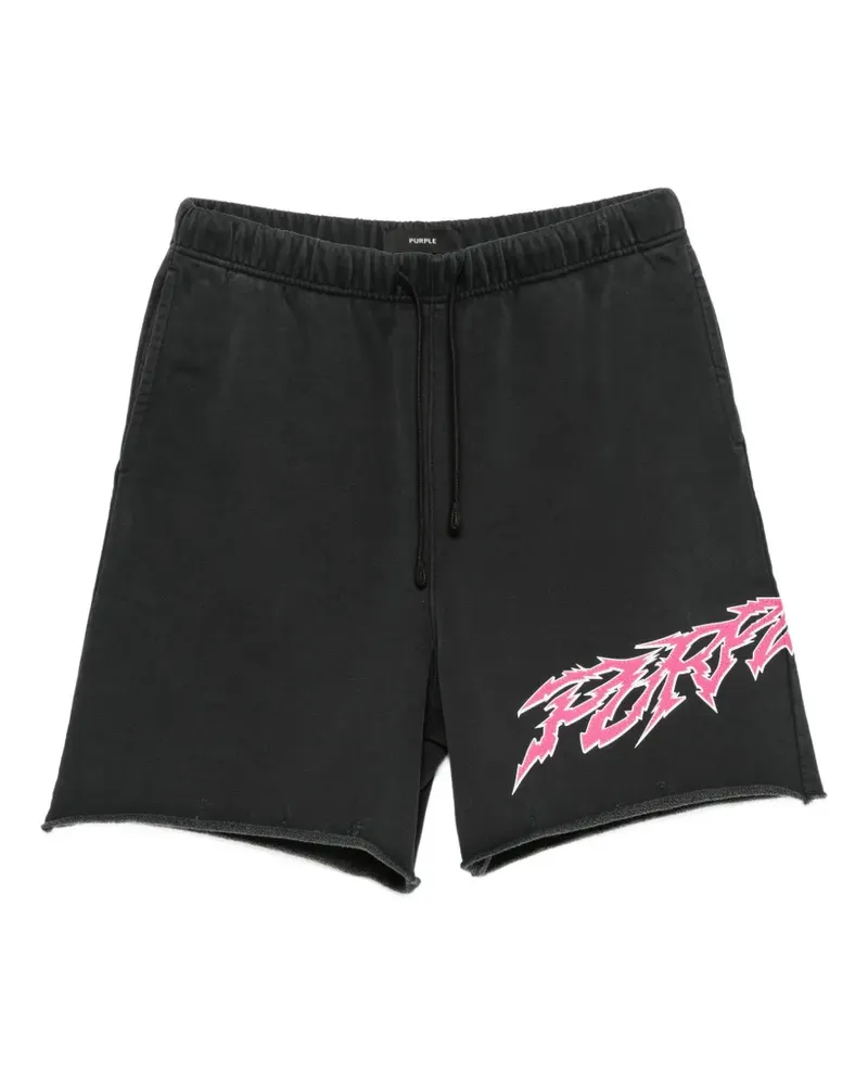 PURPLE BRAND Ungesäumte Shorts mit grafischem Print - Schwarz Schwarz