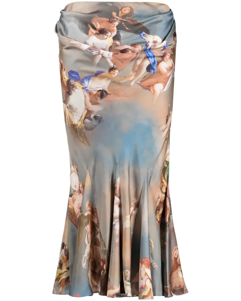 Balmain Midirock mit Barock-Print - Blau Blau