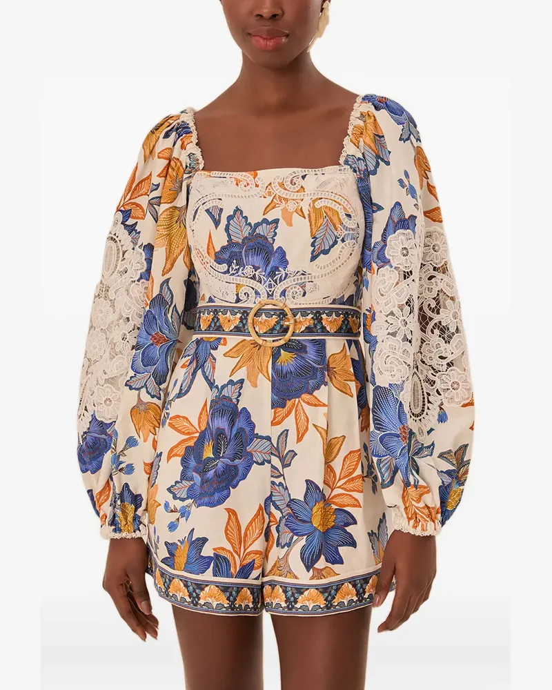 FARM Rio Geblümter Playsuit mit Spitzenbesatz - Nude Nude