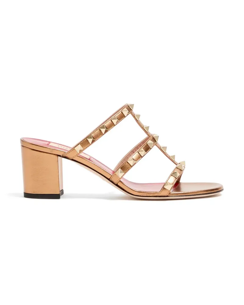 Valentino Garavani Rockstud slide sandals in laminated nappa leather 60mm - Gold Gold