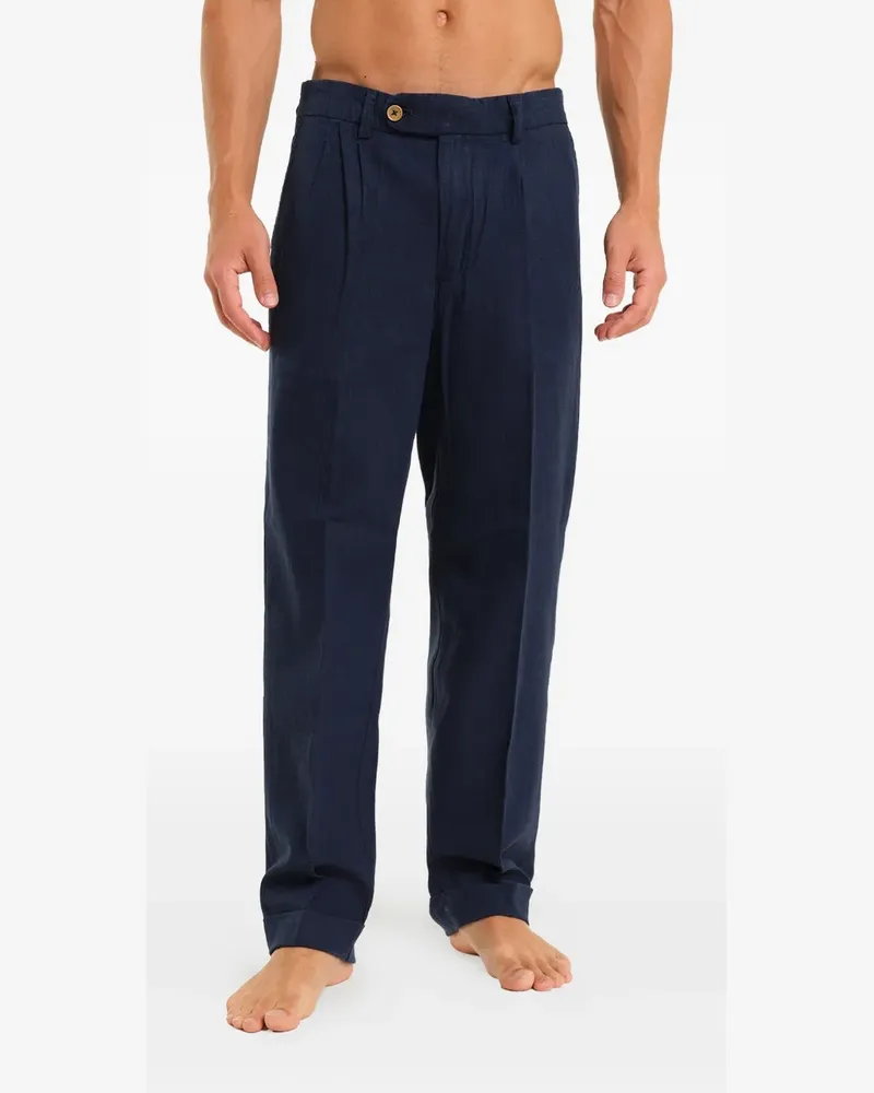 PENINSULA Leinen-Baumwoll-Hose mit Umschlag - Blau Blau