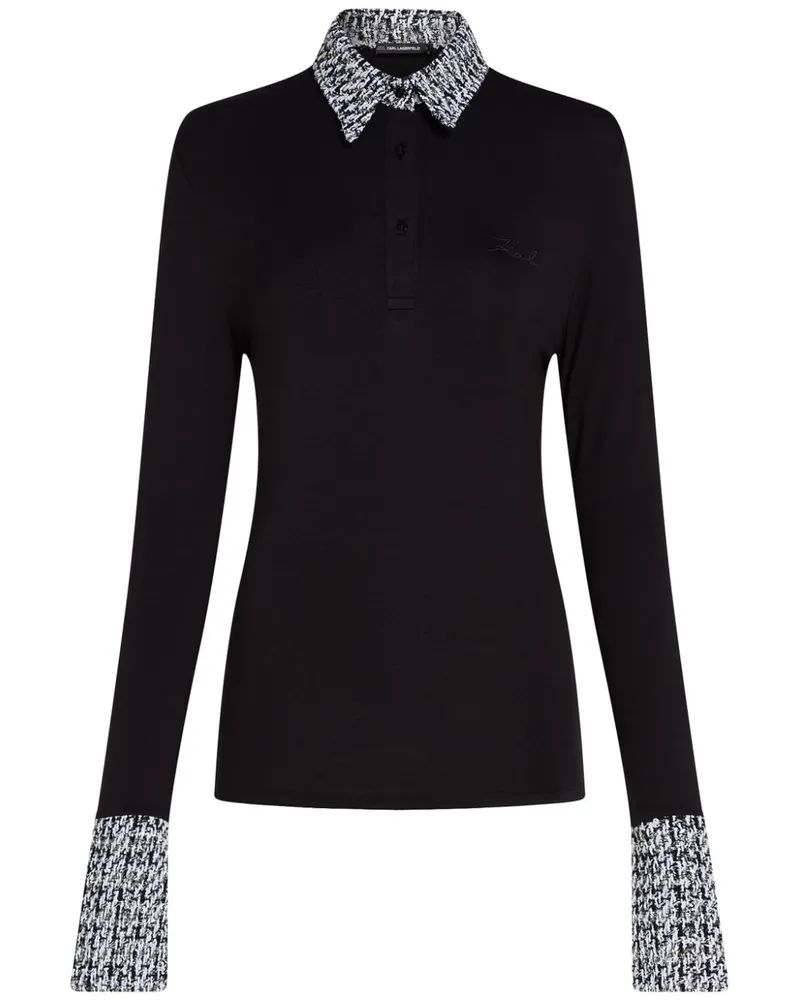 Karl Lagerfeld Langärmliges Poloshirt aus Bouclé - Schwarz Schwarz