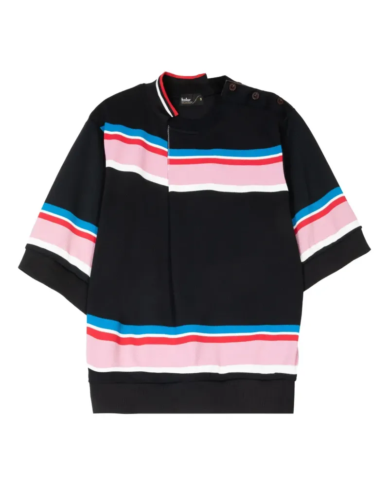 kolor striped button-detail T-shirt - Schwarz Schwarz