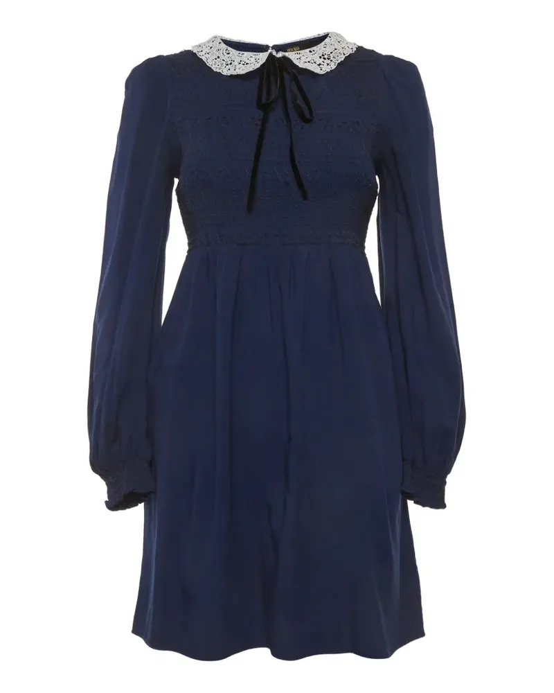 Maje Gesmoktes Minikleid mit Guipure-Kragen - Blau Blau