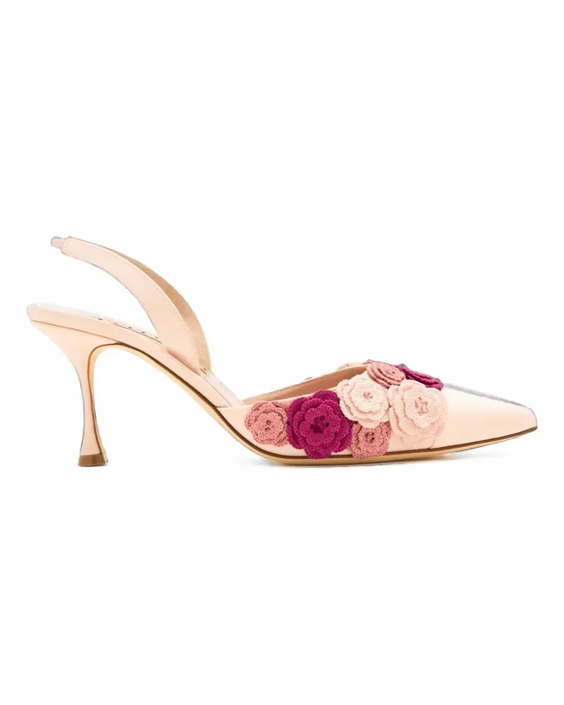 Manolo Blahnik floral-appliqué slingback pumps - Nude Nude