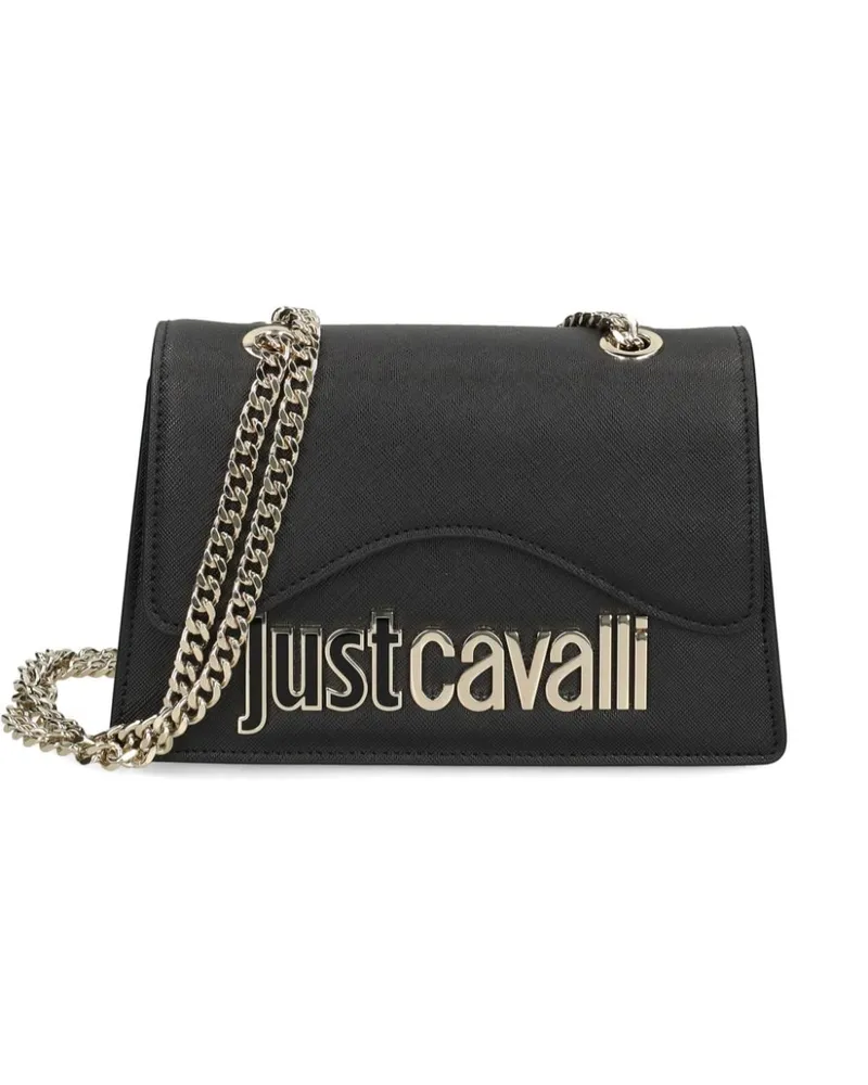 Just Cavalli logo-plaque chain-link shoulder bag Schwarz