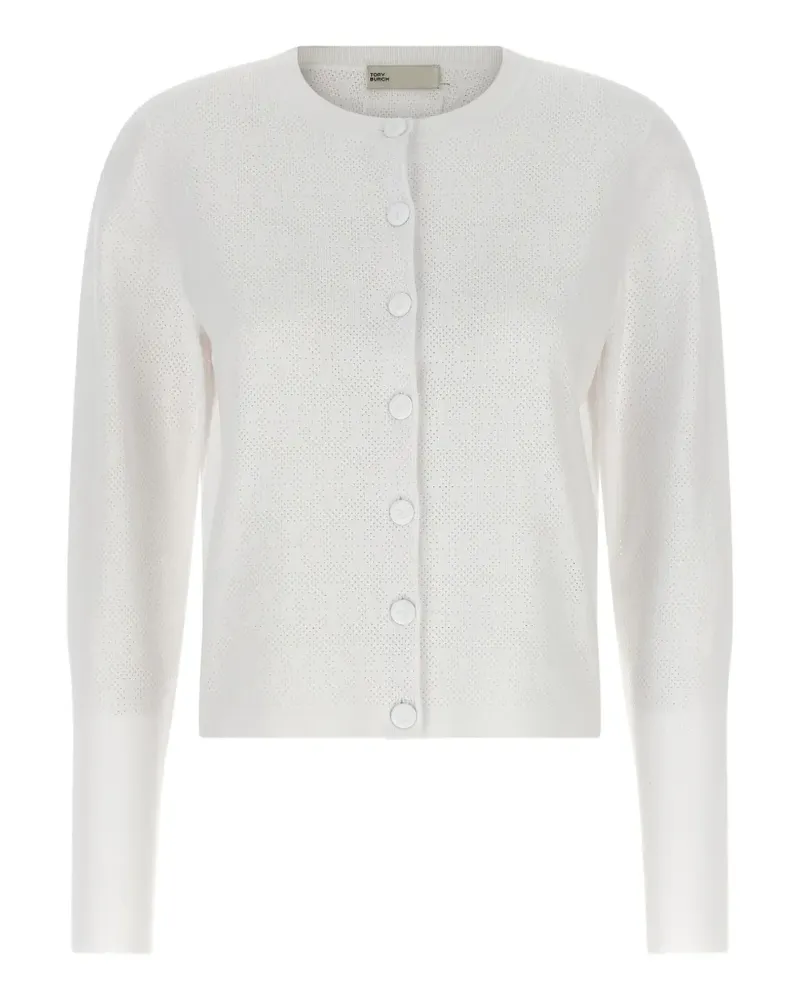 Tory Burch pointelle crew-neck cardigan - Weiß Weiß