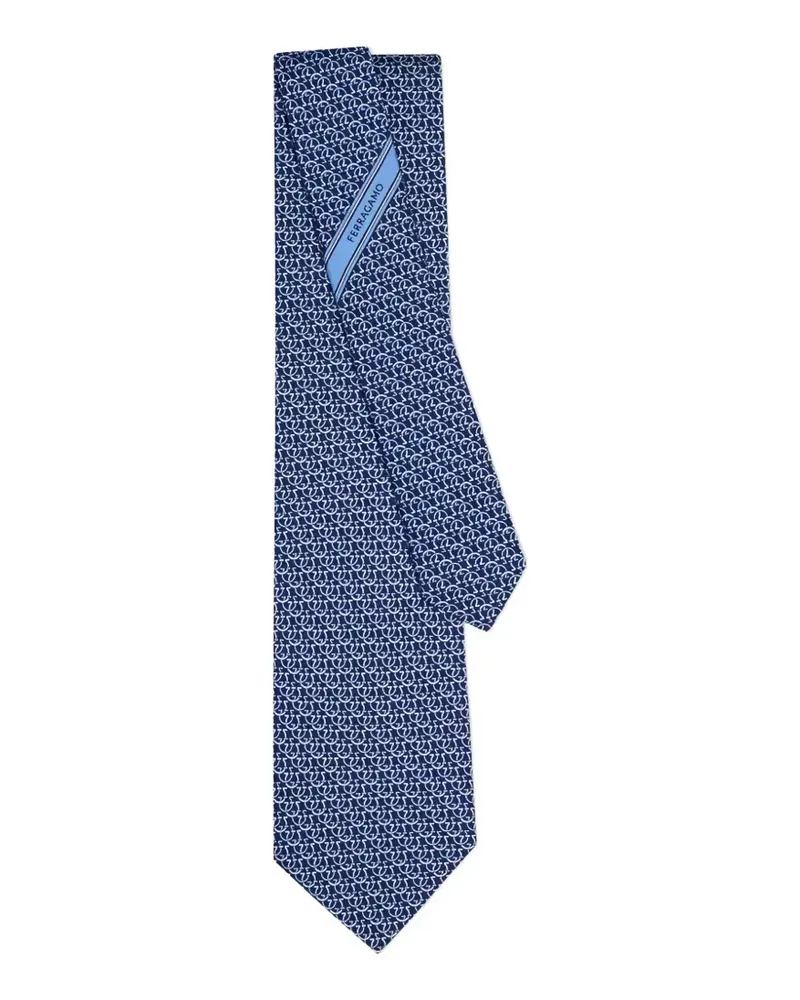 Ferragamo Gancini-print silk tie - Blau Blau