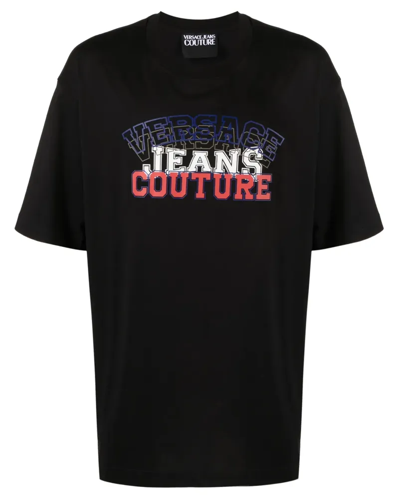 Versace Jeans T-Shirt mit beflocktem Logo - Schwarz Schwarz