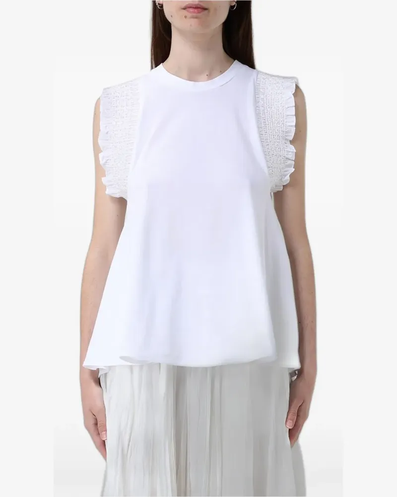 MEIMEIJ Gesmoktes T-Shirt mit Rüschen - Weiß Weiß