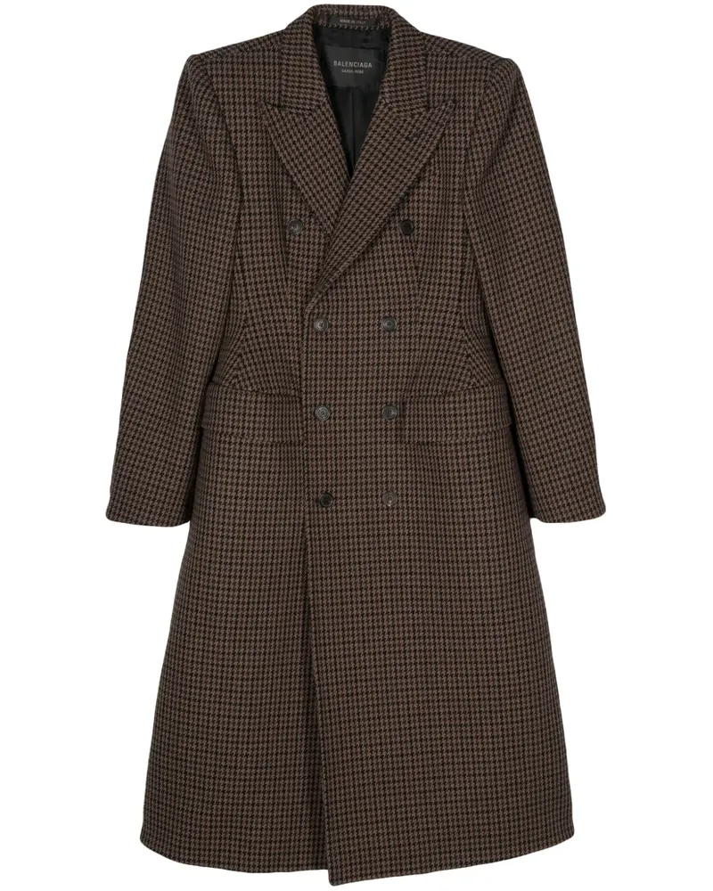 Balenciaga Doppelreihiger Wollmantel mit Hahnentrittmuster - Braun Braun
