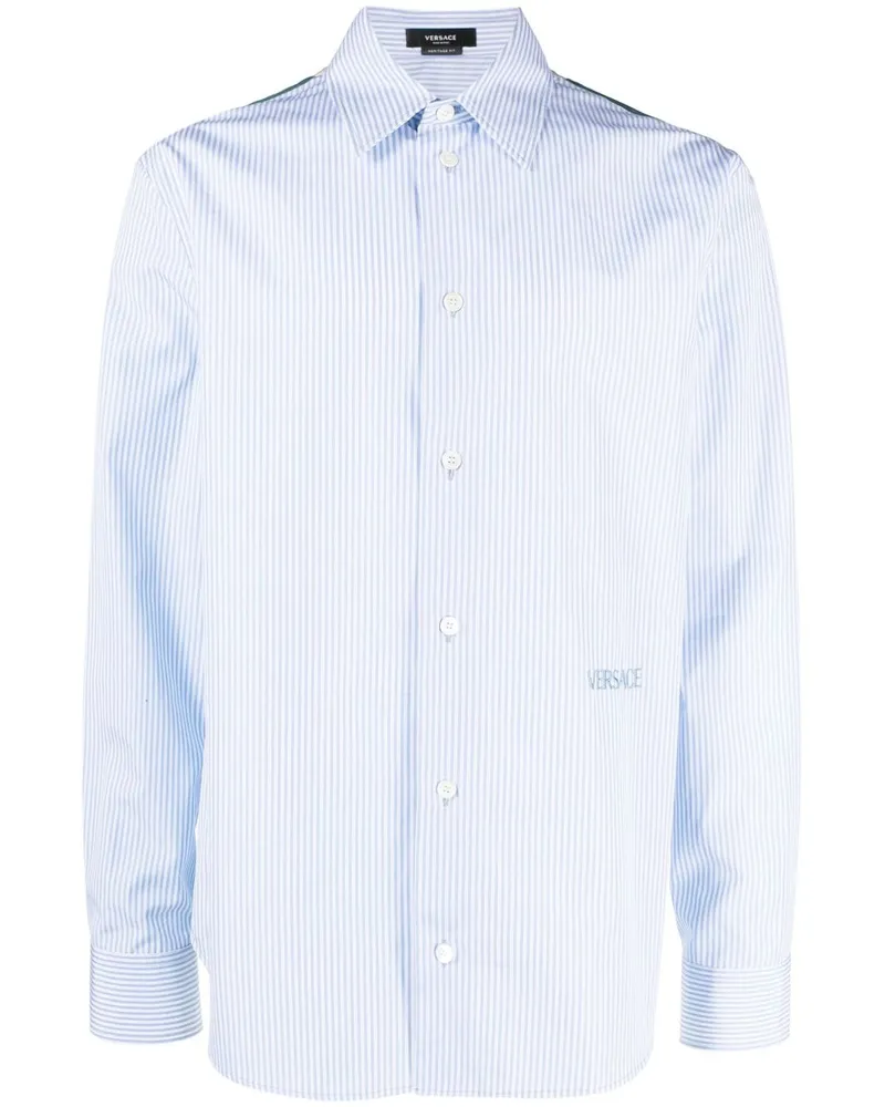 Versace Gestreiftes Hemd mit Seashell Baroque-Print - Blau Blau
