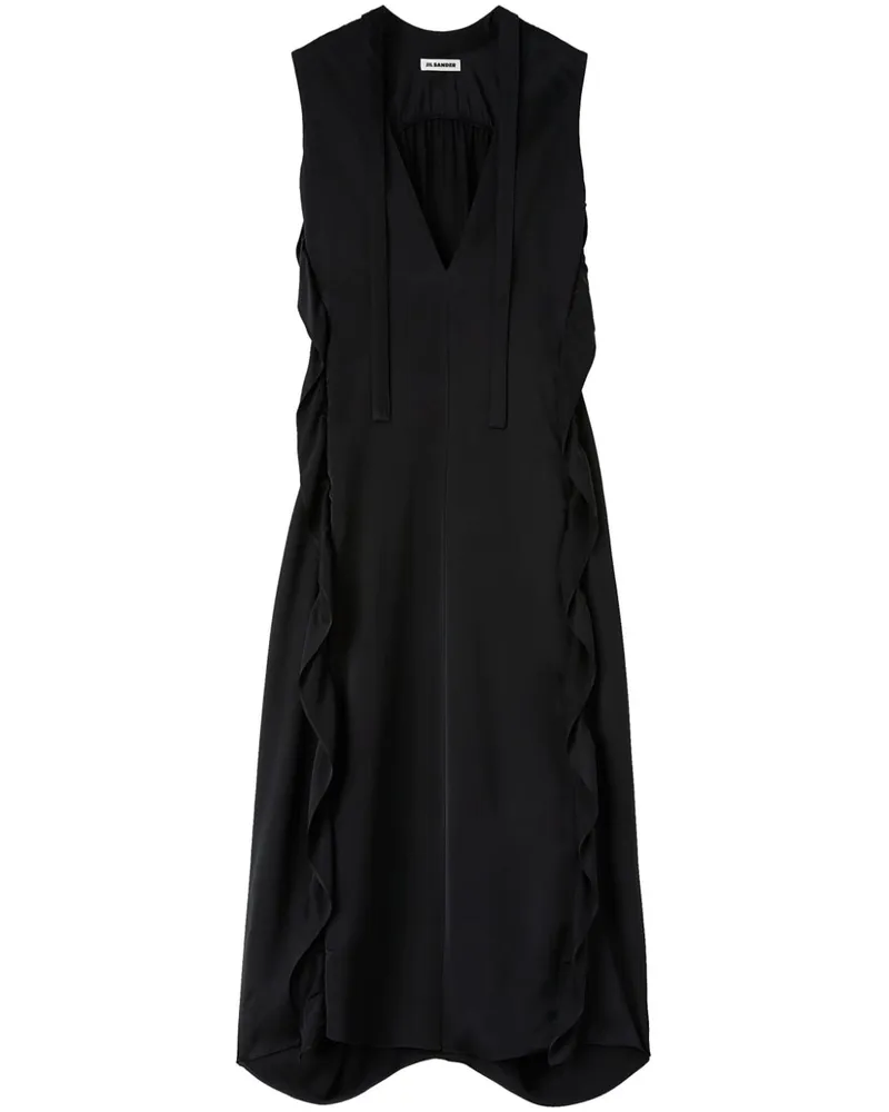 Jil Sander Satin-Maxikleid mit Rüschenbesatz - Schwarz Schwarz