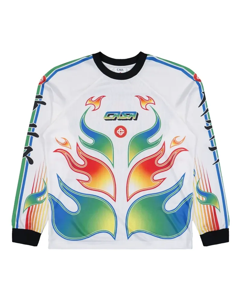 Casablanca Paris Flame Laurel T-Shirt mit gerippten Bündchen - Weiß Weiß