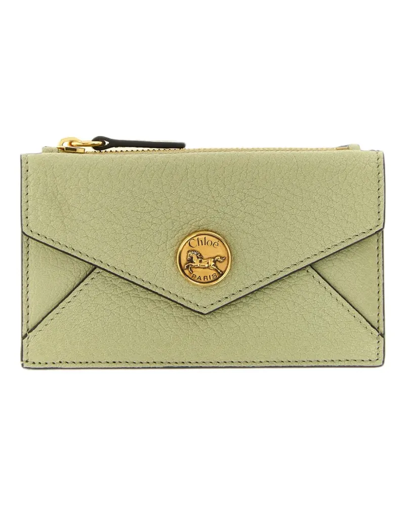 Chloé Kleines Envelope Portemonnaie mit Kartenfächern aus gekörntem Leder - Grün Grün