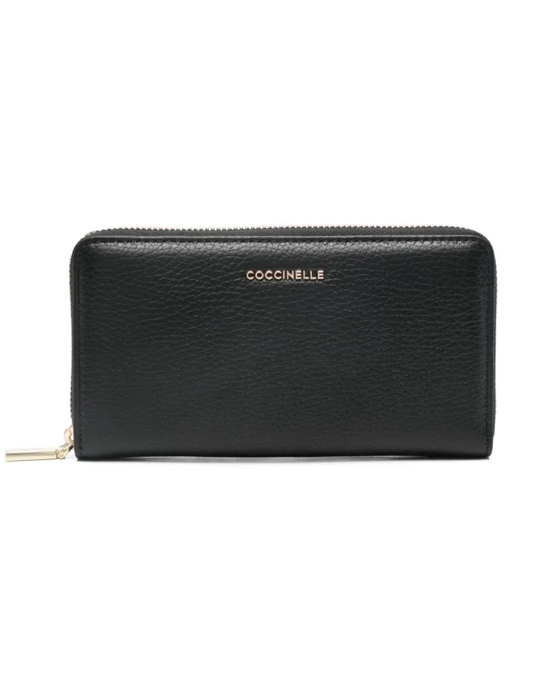 Coccinelle Großes Metallic Soft Portemonnaie - Schwarz Schwarz