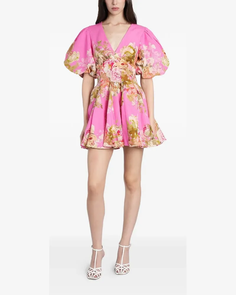 Hemant & Nandita floral-print puff-sleeve mini dress - Rosa Rosa
