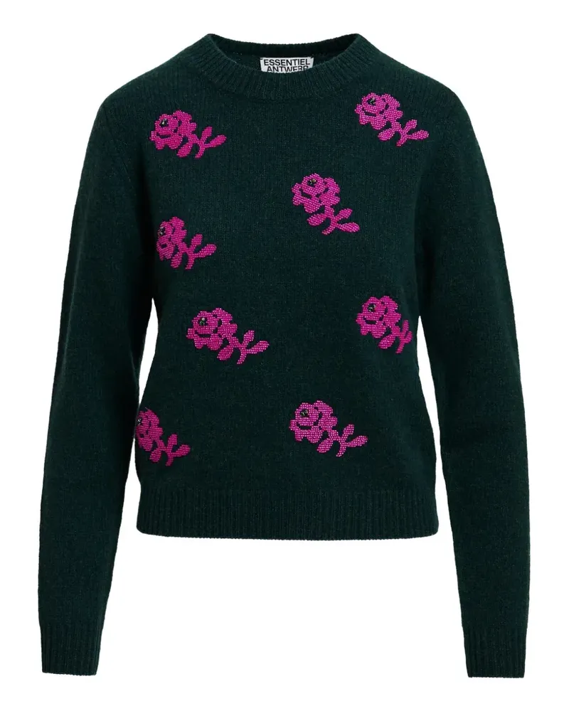 Essentiel Pullover aus Blumen-Jacquard mit Perlen - Rosa Rosa