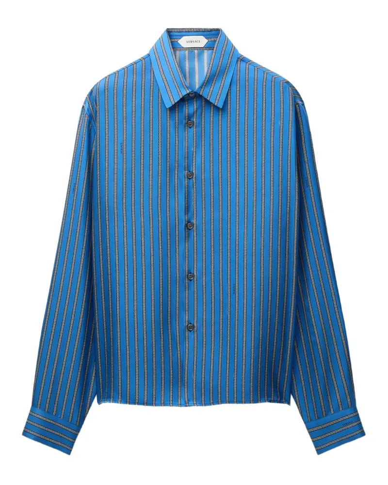 Versace Hemd aus Seidentwill mit Print - Blau Blau