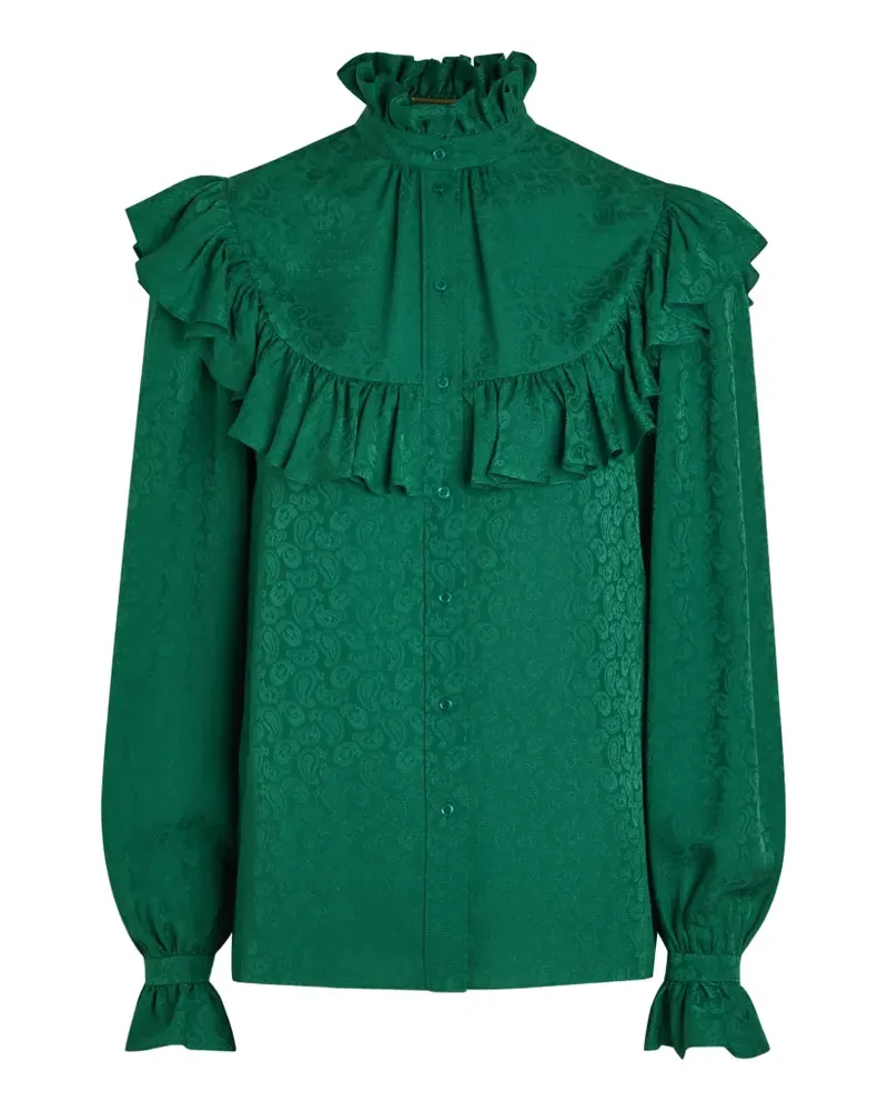 Saint Laurent Gerüschtes Hemd mit Paisleymuster - Grün Grün
