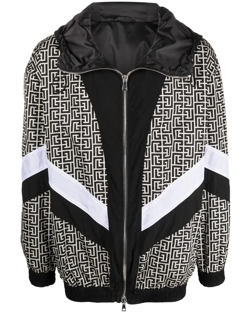 Balmain Kapuzenjacke mit Monogramm-Print - Schwarz Schwarz