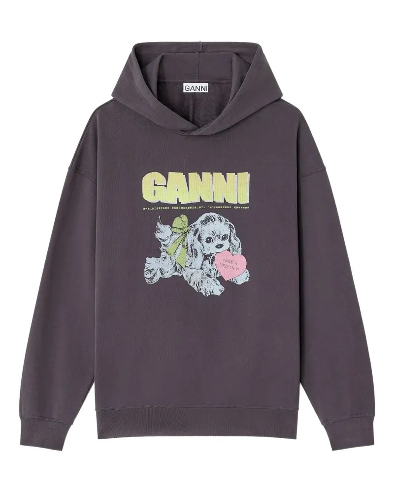 Ganni Kapuzenpullover mit Welpen-Print - Grau Grau